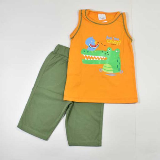 تیشرت شلوارک پسرانه بچه گانه تمساح کد 2444 - نارنجی