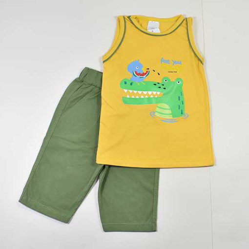 تیشرت شلوارک پسرانه بچه گانه تمساح کد 2444 - زرد