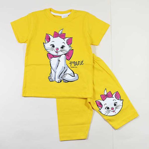 تیشرت شلوارک دخترانه گربه اشرافی کد 2445 زرد