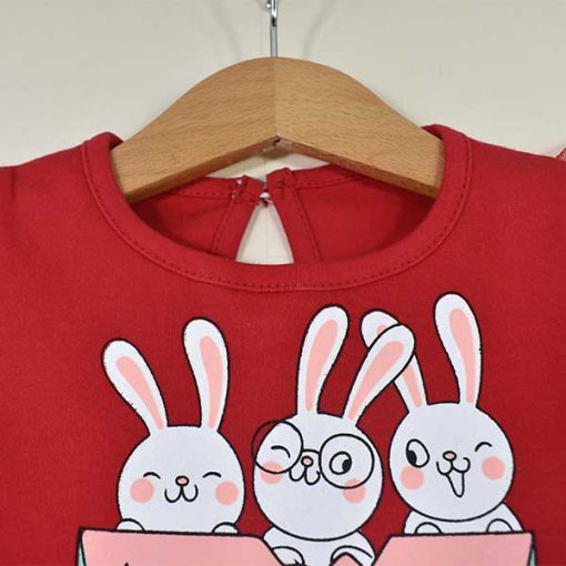 پیراهن دخترانه بچه گانه طرح هندوانه و خرگوش یلدا کد 2553